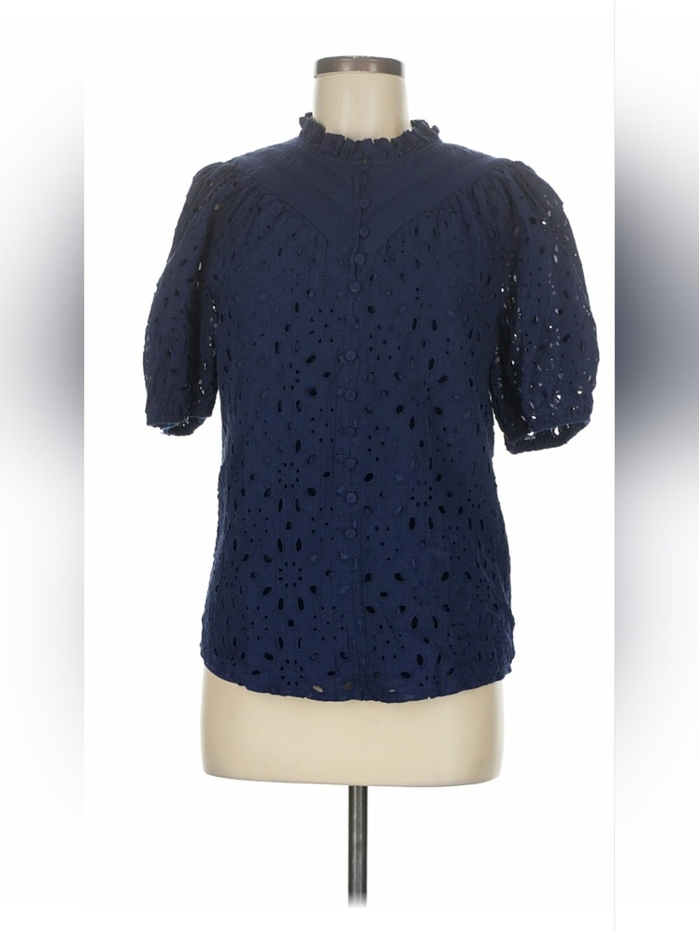 Prettygarden M Women's Navy Eyelet Button-Front Top